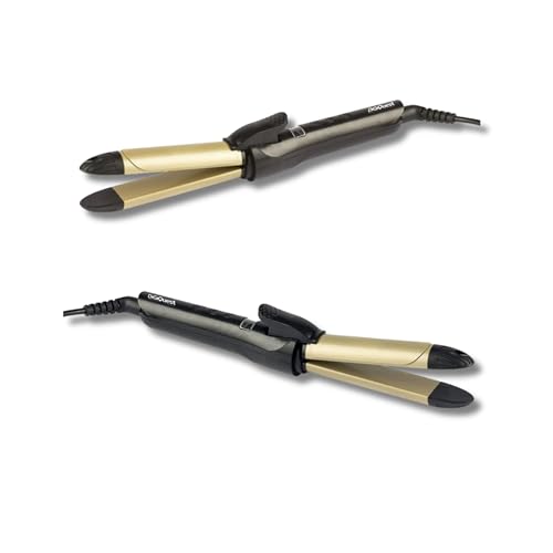 DIGIQUEST Piastra Multifunzione in Ceramica CURLY, Capelli Lisci e Ondulati, Temperatura Regolabile 120°-200°C Riscaldamento Rapido, Display, Spegnimento Automatico,Cavo Girevole 360°, 55W, Nero e Oro