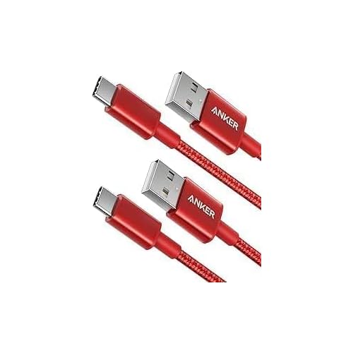 Anker USB C Charger Cable, 2-Pack 1 ft USB to USB C Cable, USB A to USB C Braided Phone Charger Cable for iPhone 17/16/15, iPad Pro, Samsung Galaxy, MacBook Pro,and More 0.3M+0.3M Red 2