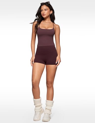 Womens Low Scoop Neck Tank Tops Built in Bra U Back Workout Tanks Spaghetti Criss Cross Strap Sleeveless Cropped Top4