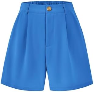 KIRUNDO Shorts for Women Dressy Casual Summer Elastic Waist in The Back Pleated Wide Leg Tailored Work Trouser Shorts