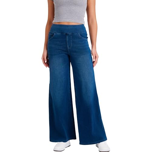 Women Sweatpant Jeans Sweatpants That Look Like Jeans High Waisted Stretchy Pull On Wide Leg Denim Pants with Pockets