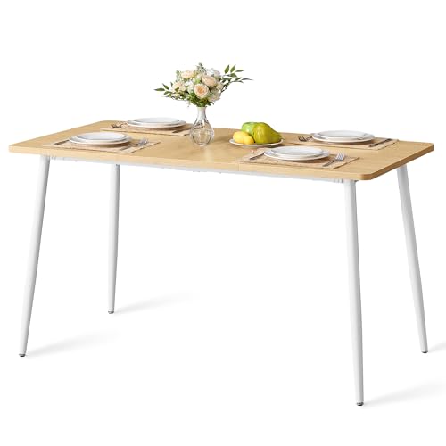 VASAGLE Esstisch für 4-6 Personen, Esszimmertisch, Küchentisch im Landhausstil, hitzebeständige Tischplatte, schneller Aufbau, 75 x 140 x 75 cm, goldeichenfarben-wolkenweiß KDT100YA02