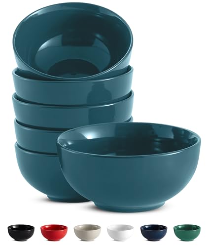 Soup Bowls, Cereal Bowl, Ceramic, Microwave, Dishwasher and Freezer Safe, Porcelain Dishes for chili20 oz, Set of 6, (Teal)