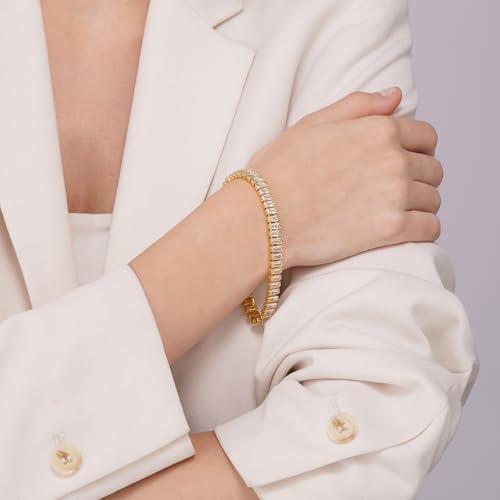 Image of SALVE Baguette Stone Crystal Tennis Bracelet for Women | Aesthetic Accessories for Girls Ladies Bracelet | Fashion Jewellery for Women, Fancy Girls Bracelet Stylish | Valentine's Gift for Girlfriend