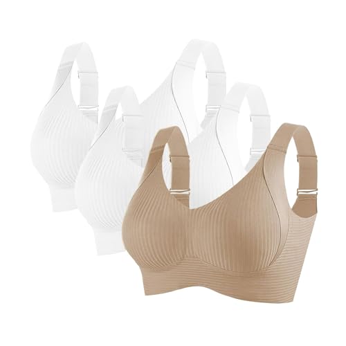 3 Piezas Sujetador Deportivo Mujer Alto Impacto Talla Grande Sujetador Sin Aros Push Up Bandolera Ajustable con Relleno Suaves Cómodo Sostenes de Mujer Sin Costuras Transpirable Sports Bra