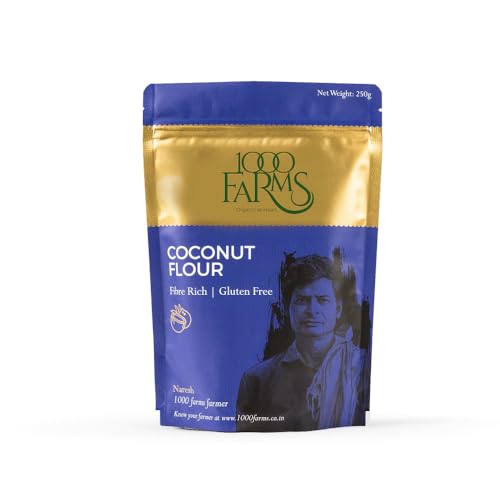 Image of 1000Farms Organic Coconut Flour 250g | 100% Natural Nariyal | Gluten Free, High Fiber for Better Digestion, Low Carb for Keto Diet | Ideal for Baking, Cakes & Cookies