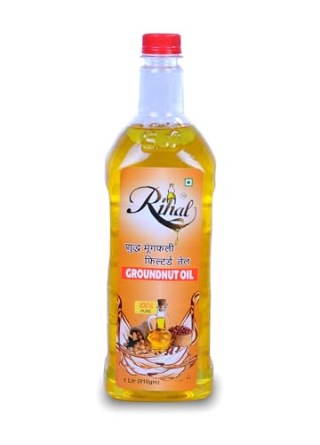 Image of Rihal Pure & Unrefined Cold Pressed Groundnut (Peanut) Oil,Kolhu /Kacchi Ghani /Mara Chekku /Ganuga,Naturally Cholesterol Free,Rich Aroma & Flavour Of Real Groundnuts | 1 Litre