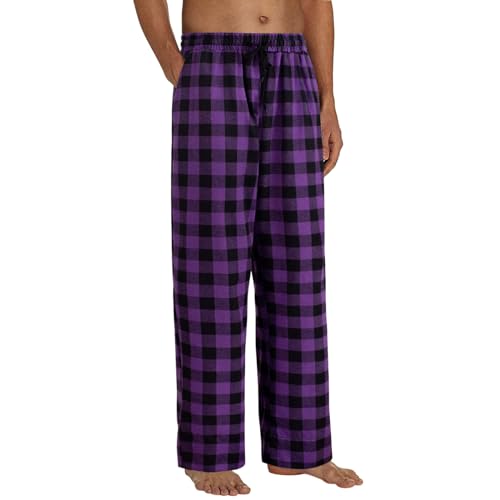 Pantalones de pijama para hombre de verano, pantalones ligeros para hombre de verano largos con bolsillos laterales, pantalones de casa cortos de noche a cuadros cómodos con cordón para el tiempo