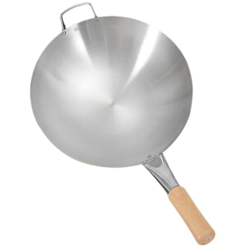 Wok de acero inoxidable con mango de madera miniatura 1