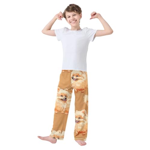 ZZXXB Pomeranian Boys Long Pants Soft Trousers Elastic Waist Kids Lounge Bottoms with Pockets S-XL2