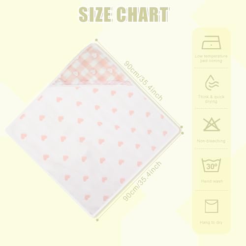 Image of Hooded Baby Towel 100% Muslin Cotton Soft and Absorbent Baby Bath Towel with Hood for Newborns Infants Toddlers and Kids Large 35x35 Inch Grid Heart Pattern (Pink)