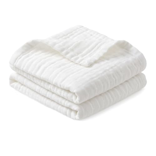 Image of Ultra Soft Cotton Muslin Baby Blanket 43x43 inches Swaddle Blankets White | Ultra Soft & Breathable, Lightweight Swaddle, For Newborns & Toddlers, Boys, 6 Layers