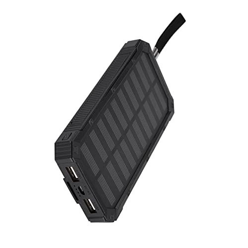 Caricabatteria Solare Power Bank 20000mAh Caricabatteria di Backup Esterno Portatile Impermeabile Costruito in Doppia Torcia USB per Tutti i Telefoni Cellulari, Tablet e Dispositivi Elettronici(Nero)