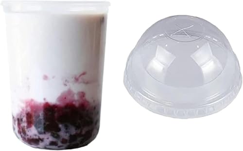 Zdaqian ドリンクカップ ミルクティーカップ ストロー穴付き プラスチックカップ テイクアウト容器 100個 透過性 テイクアウト 使い捨てカップタピオカPP 89mm口径 16オンスU字クリアカップ+ドームリッド外出用業務用 (A)