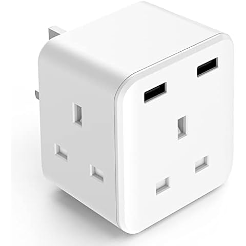 3 Way Plug Adaptor UK with USB,Klearlook 3AC+2USB Multi Plug Extension,Triple Plug Adaptor,13A Fused Cube UK Power Extender Block Multiplug Extension Adapter,3 Pin Wall Socket for Home,Office,Kitchen Cover