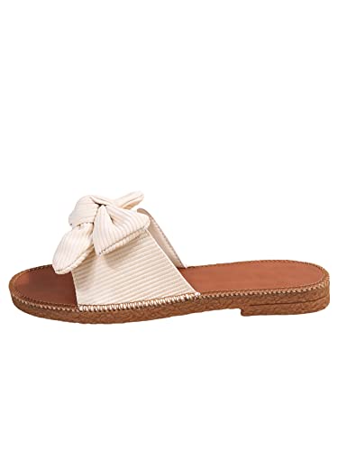 Image of GORGLITTER Women's Bow Flat Sandals Open Toe Slip On Slide Slipper Shoes | Sandals Women Comfortable, Dressy Sandal Women, Y2k Shoes, Dress Slippers for Women, Flats