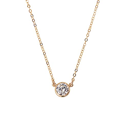 Designed By Stacey Handmade Elegant CZ Bezel Pendant Necklace, 14K Gold-Filled Chain, Dainty Everyday Jewelry, Gifts for Friend, Birthday, Anniversary, Homecoming, 16 to 18