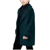 Jungen-Trenchcoat mit Kapuze, Wollmischung, einreihig, für Kinder, Schuljacke mit Kapuze, Windbreaker, Longline, Vintage-Peacoat-Übermantel, Herbst, Winter, 2–15 Jahre, A148 Grün, 14 Jahre