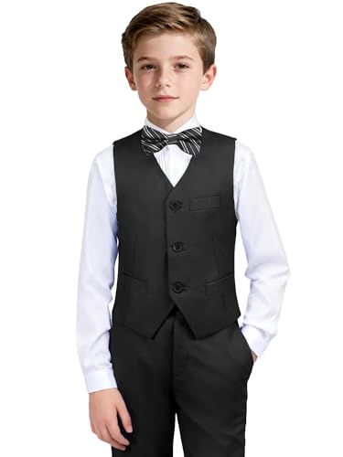 Image of Boys Formal Suit Vest and Pants Set 6 Pieces Suits for Boy Wedding Ring Bearer Outfit for Kids Tuxedo