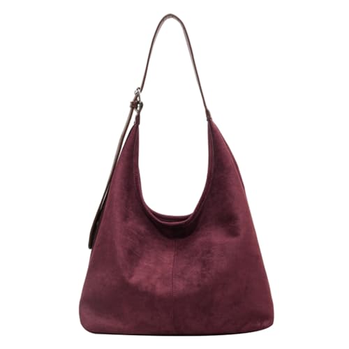 Image of Lushandy Brown Suede Purse Faux Suede Tote Bag Leather Hobo Bags for Women Slouchy Hobo Bag Fall Purse Shoulder Bag