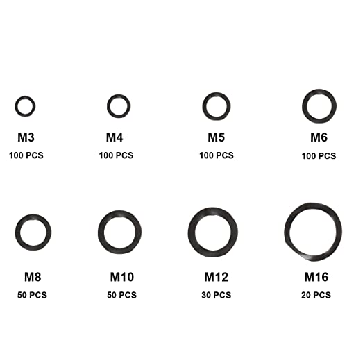 Beenlen 550 Pcs Carbon Steel Spring Wave Washer Gasket Assortment Kit, 8 Sizes Wave Gasket Assortment Kits- M3 M4 M5 M6 M8 M10 M12 M16