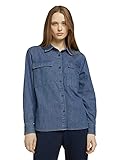 Mit Knopfverschluss am Arm TOM TAILOR Denim Damen 1024851 Shirt Bluse, 10113-Clean Mid Stone Blue, M