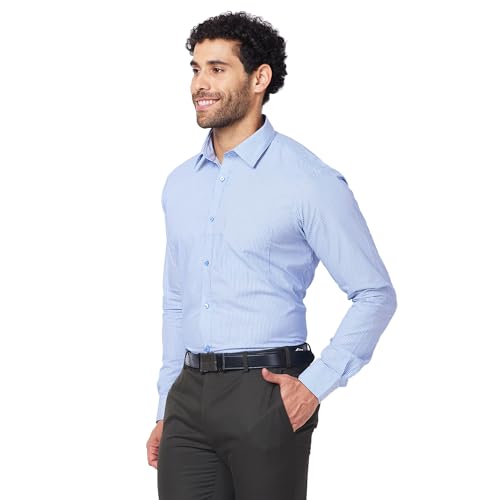 Image of Raymond Men's Slim Fit Pure Cotton Structure Pattern Semi Cutaway Collar Full Sleeve Formal Shirt