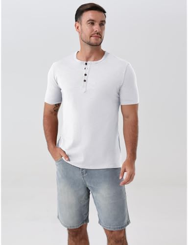 Men's Stretchy Short Sleeve Slim Fit Henley T-Shirt Casual Cotton 4 Buttons Tee Shirts3