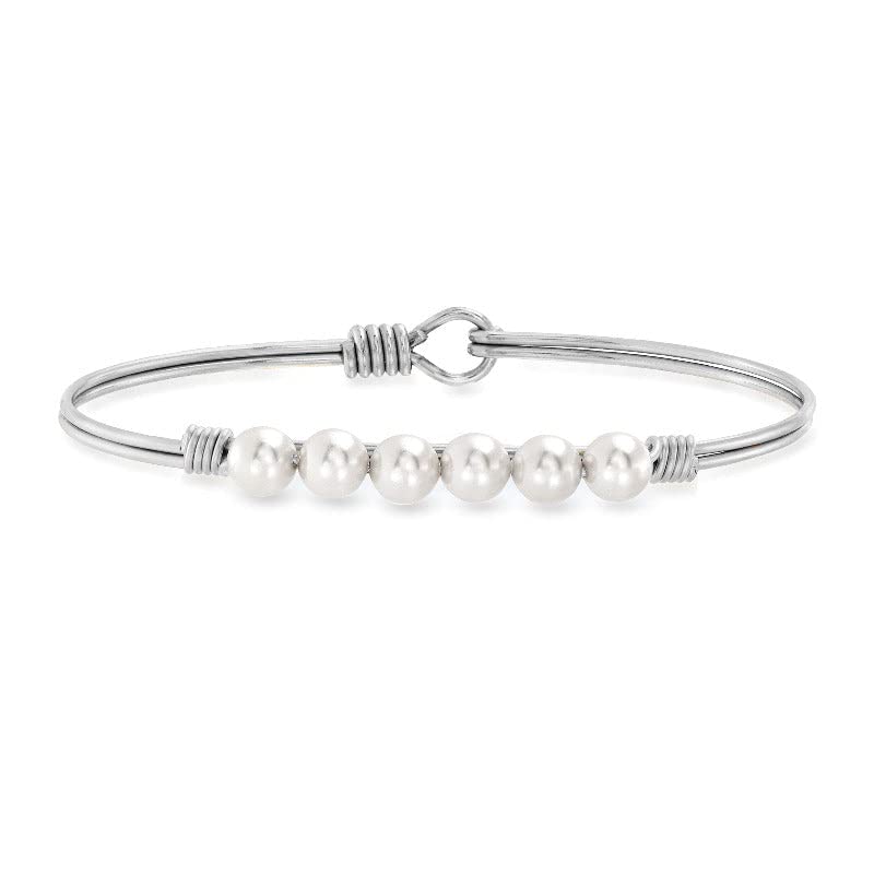 Luca + Danni Crystal Pearl Bangle Bracelet For Women Classic White - Brass Tone Size Petite Made in USA - Image 3