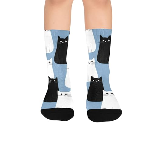 susiyo Repeating Black Cute Cats Hiking Socks Boy Girls - Cushioned Crew Socks for Kids Soft, Breathable & Seamless Toe for All-Day Comfort