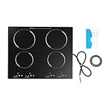 JAYGOVAN 4 Burners Electric Cooktop 23' Built-in & Countertop Stove Electric Stove Top with Child Safety Lock, Timer, Touch Sensor Control,9 Heating Level, 110V Ceramic Cooktop for Hard Wire