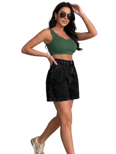 Image of PENTOO Women's Relaxed Fit Mid Rise Regular Length Denim Shorts
