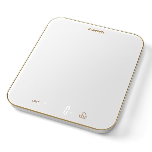 Homebuds 15kg Küchenwaage Digital in 1g, Hohe Präzision Zugesichert durch professionelle Waage Küchenwaage fabrik SEIT 2001, Digitale Küchenwage zum Kochen und Backen, LED 3*AAA, Weiß von Golden Line