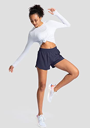 Soothfeel Womens Running Shorts with Zipper Pockets High Waisted Athletic Gym Workout Shorts for Women with Liner - Thumbnail 5