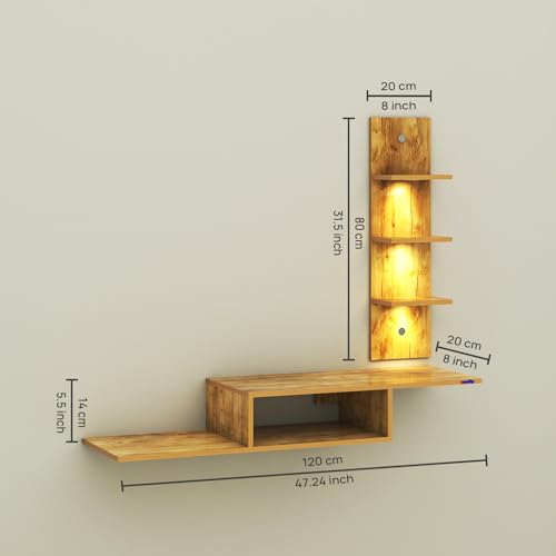 Image of Thomas Engineered Wood LED Light TV Unit Wall Mounted TV Unit Wall TV Stand TV Cabinet for Living Room, Set Top Box Stand - GiantWood (D.I.Y - Do-It-Yourself) Ideal for Up to 43 inch Inches