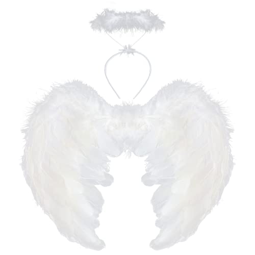 VEYLIN Angel Wings and Halo White Fallen Angel Wings Costume for Adult Halloween Christmas Party