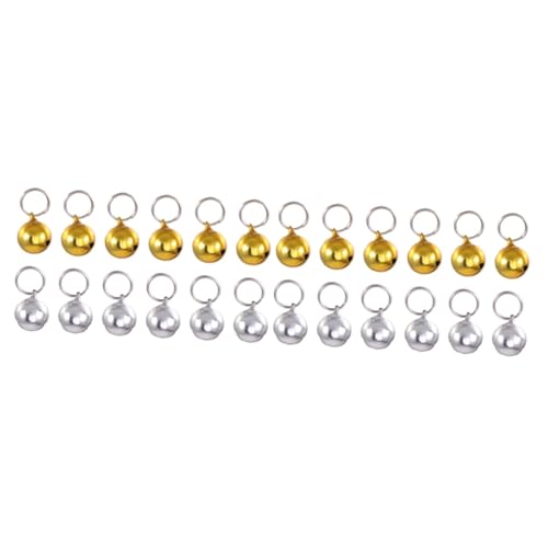 24 pcs Jingle Small Golden+silver Party Copper Bell with Beads Loose Craft Crafts Collar Cat Bells, 18mmx2pcs, Metal Faux Leather, Metal No Gemstone