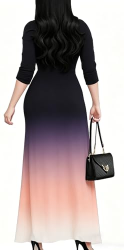 Image of Women's Church Maxi Wrap V Neck 3 /4 Sleeve Tie Waist Plus Size Long Dress | Flattering wrap V-neck design enhances curves. High elastic tie waist accentuates the slimmest part, hides tummy.
