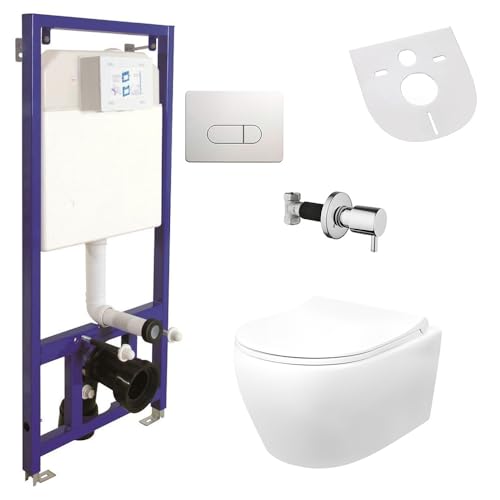 Hänge Wand Dusch WC Taharet/Bidet Funktion + KOMPLETTE SET Toilette Spülrandlos