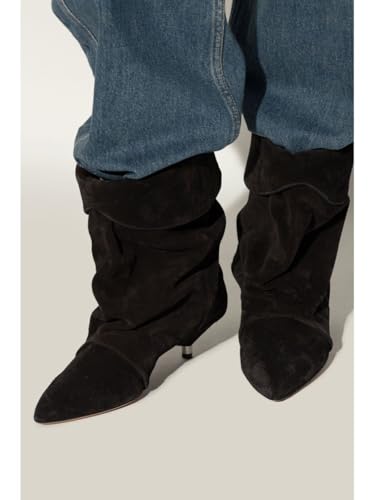 Women's Suede Ankle Boots Kitten Heel Pointed Toe Slouchy Fold Boots Slip On Causal Winter Cowboy Short Booties Ladies4