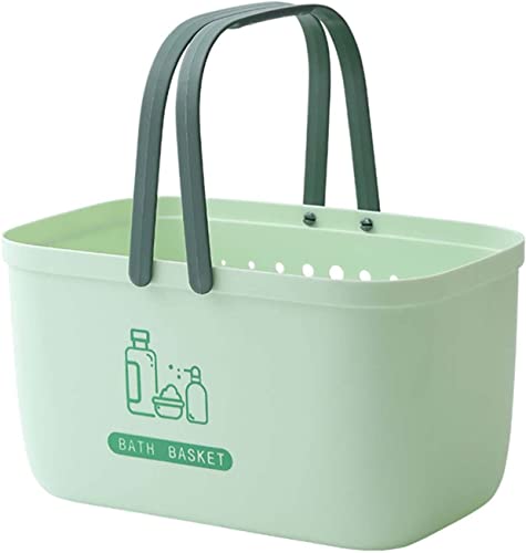 お風呂 カゴ バスケット温泉バッグ かご 持ち運び シャワーバスケット バスバスケット 収納かご おしゃれ 持ち手付き 小物収納 多機能 水切り 軽量 スパバッグ バス用品収納 化粧品入れ (グリーン)