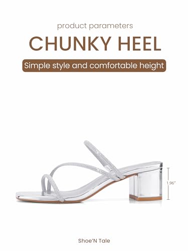 Image of Shoe'N Tale Strappy Heels For Women Low Chunky Block Heel Heeled Sandals Square Open Toe Slip On Slides Mules