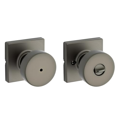 Image of Kwikset Pismo Interior Square Privacy Door Knob with Lock, Door Handle for Bathroom and Bedroom, Gunmetal Keyless Turn Lock Doorknob