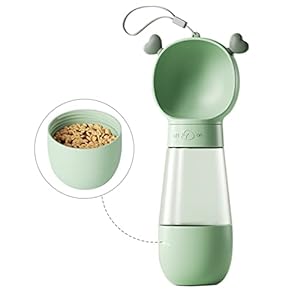 Haustier Wasserflasche 350ml mit 200ml Hundefutter Becher, Tragbare Travel hundetrinkflasche Auslaufsicher Trinkflasche für Hund Katze Wasserspender Grün