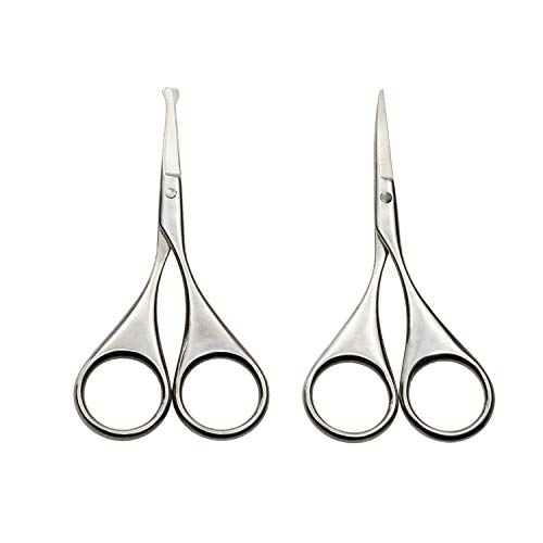 Motanar Eyebrow and Nose Hair Scissors, 3.7 Stainless Steel Professional Facial Hair Beard Eyelashes Ear Hairs and Moustache Scissors Trimmer 2 Pieces Men Women