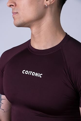 Image of COITONIC Men's Half Sleeve Compression T-Shirt - Athletic Base Layer for Gym, Sports & Fitness Training