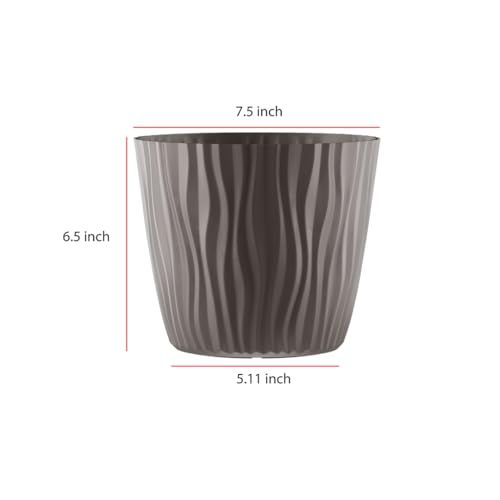 Image of StyleX Store Plastic Round Flower Pots with Drainage Hole Saucers | Durable Outdoor Indoor Wave Pattern Planters with Tray | Plant Container for Balcony, Garden, Office, and Home (Set of 5, Choclate)