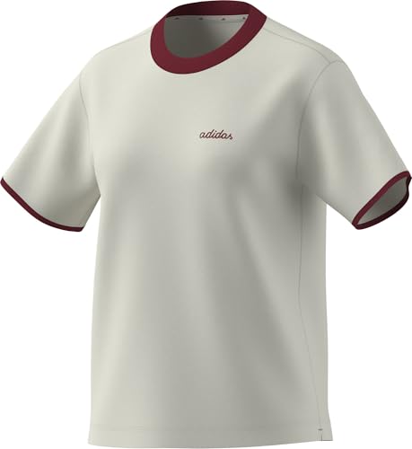 adidas Women's Seasonal Essentials Colorpop T-Shirt with Embroidered Graphic, Off White/Active Maroon, XS – Ansicht 4