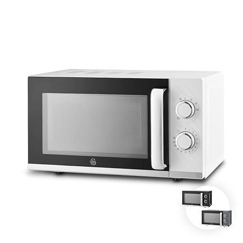 Swan Windsor SM4424WHT - Microondas manual, 20L, 800W, 5 niveles de potencia, descongelación por tiempo, temporizador de 30 minutos, pies antideslizantes, microondas de tamaño familiar, color blanco