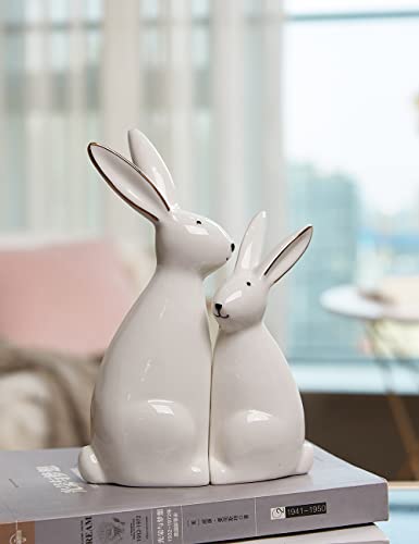 HAUCOZE Rabbit Arts Figurine Modern Decor Sculpture Bunny Gifts Home Statue Table Centerpiece Crafts Polyresin Ornament 19cm - Image 2
